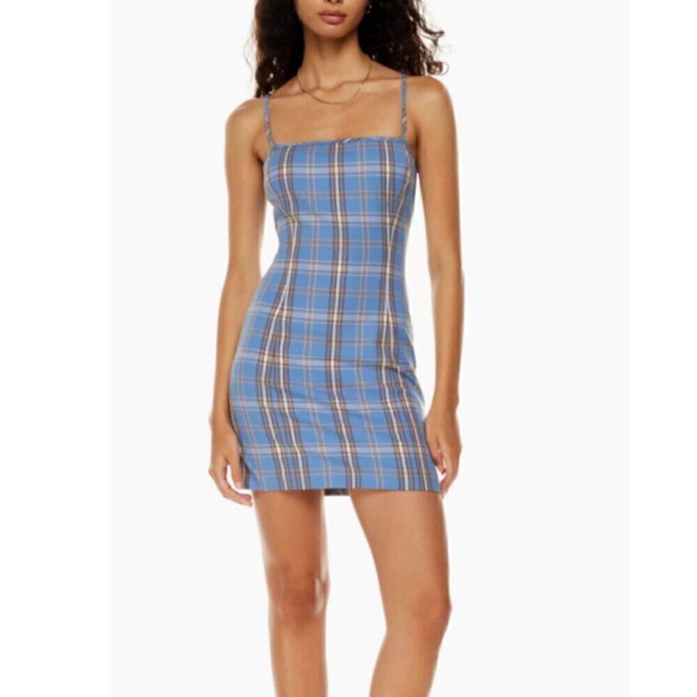 Aritzia Sunday Best Shimmer Blue Plaid Mini Tube Dress In Gerard Azurine US 4  